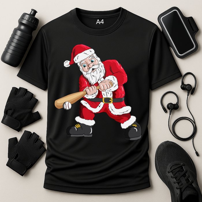 Christmas Santa Claus With Baseball Bat Baseball Cooling Performance Crew T-Shirt