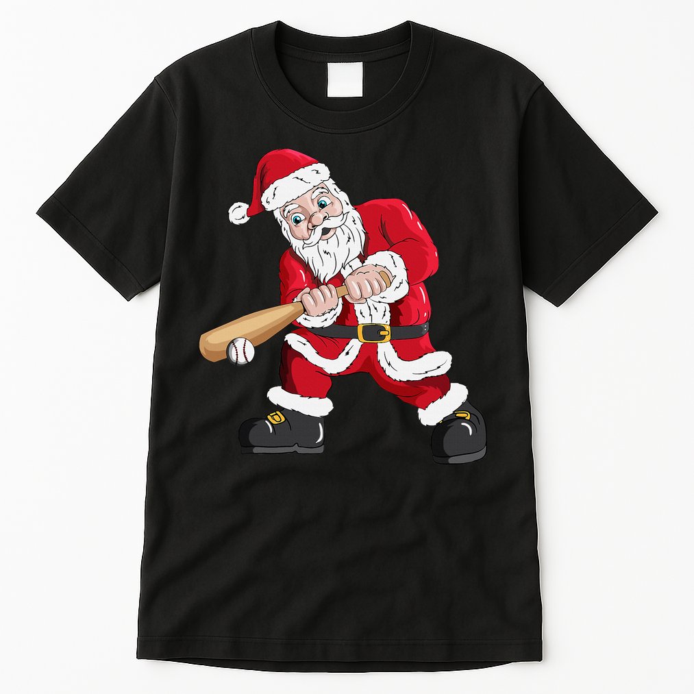 Christmas Santa Claus With Baseball Bat Baseball Tall T-Shirt