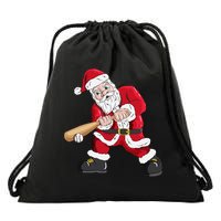 Christmas Santa Claus With Baseball Bat Baseball Drawstring Bag