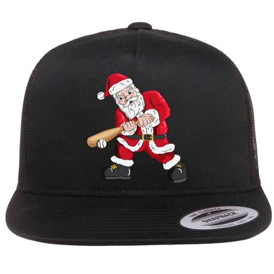 Christmas Santa Claus With Baseball Bat Baseball Flat Bill Trucker Hat