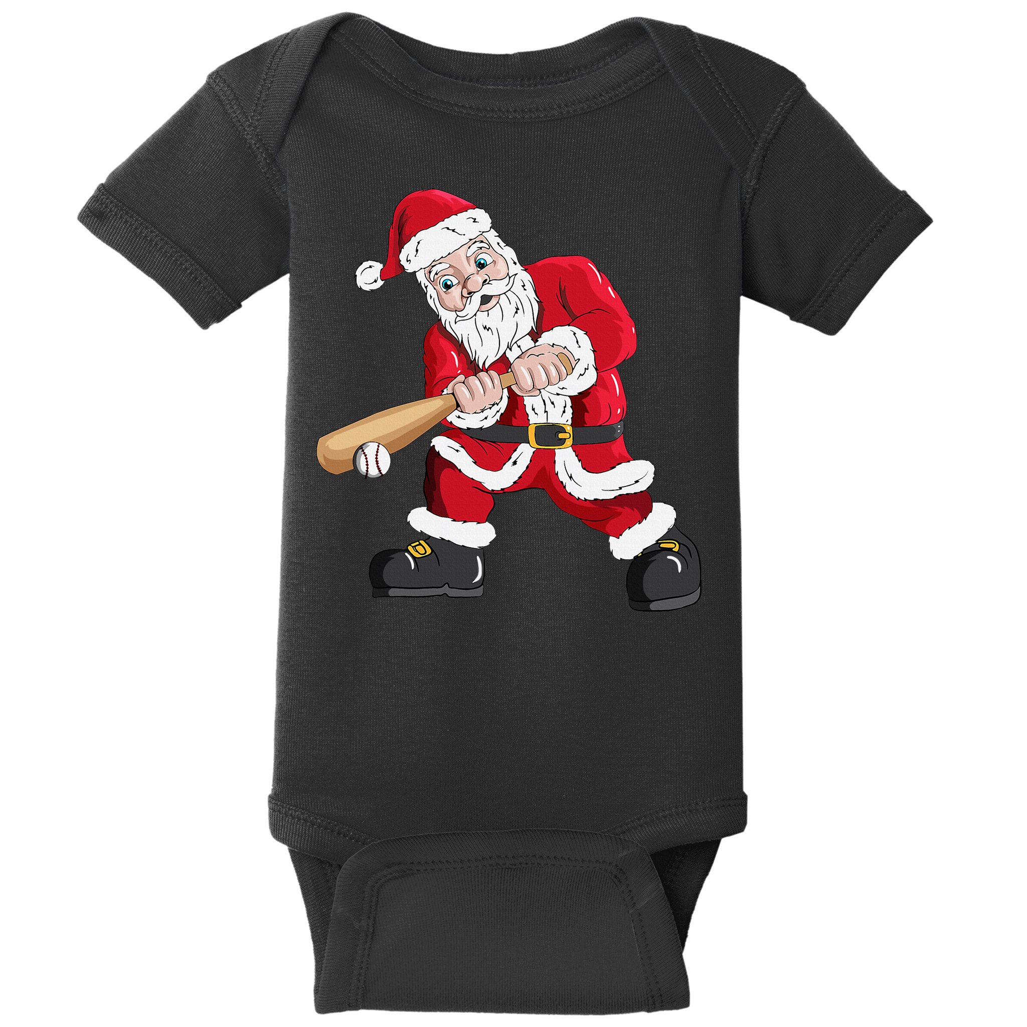 Christmas Santa Claus With Baseball Bat Baseball Baby Bodysuit