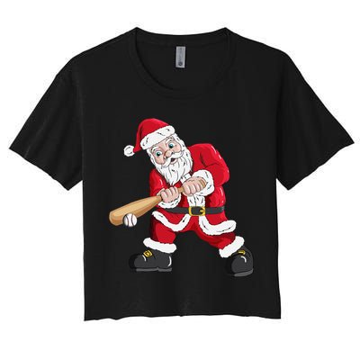 Christmas Santa Claus With Baseball Bat Baseball Women's Crop Top Tee