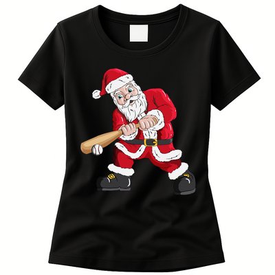 Christmas Santa Claus With Baseball Bat Baseball Womens T-Shirt