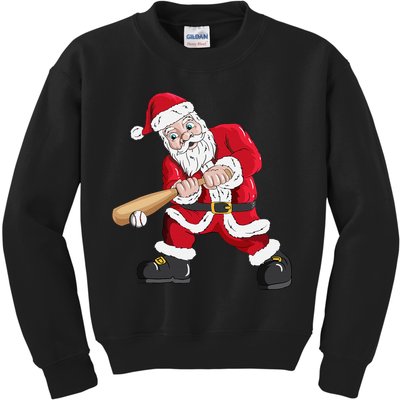 Christmas Santa Claus With Baseball Bat Baseball Kids Sweatshirt