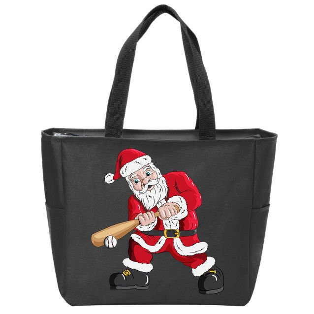 Christmas Santa Claus With Baseball Bat Baseball Zip Tote Bag