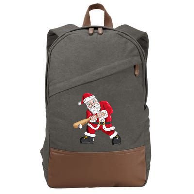 Christmas Santa Claus With Baseball Bat Baseball Cotton Canvas Backpack