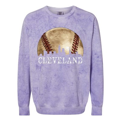 Cleveland Skyline City Vintage Baseball Lover Colorblast Crewneck Sweatshirt