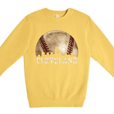 Cleveland Skyline City Vintage Baseball Lover Premium Crewneck Sweatshirt