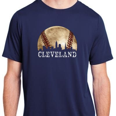 Cleveland Skyline City Vintage Baseball Lover Adult ChromaSoft Performance T-Shirt