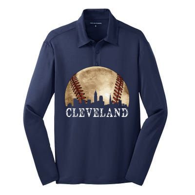 Cleveland Skyline City Vintage Baseball Lover Silk Touch Performance Long Sleeve Polo