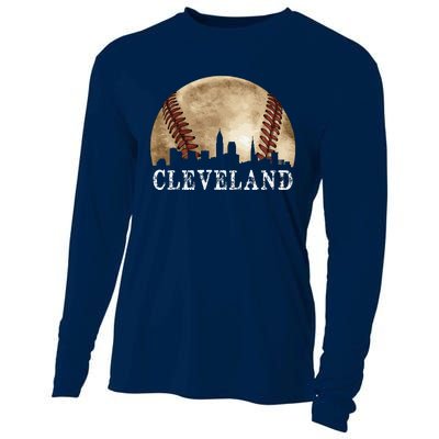 Cleveland Skyline City Vintage Baseball Lover Cooling Performance Long Sleeve Crew