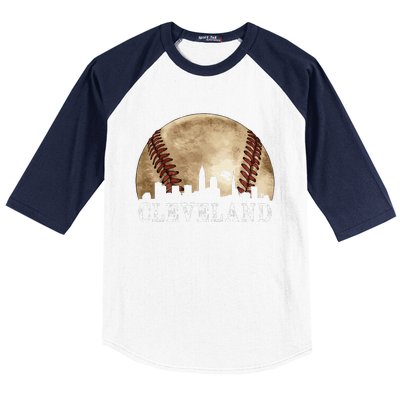 Cleveland Skyline City Vintage Baseball Lover Baseball Sleeve Shirt