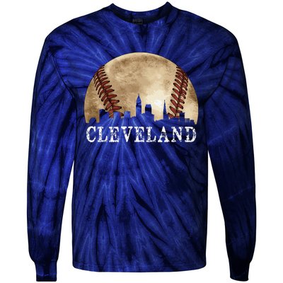 Cleveland Skyline City Vintage Baseball Lover Tie-Dye Long Sleeve Shirt