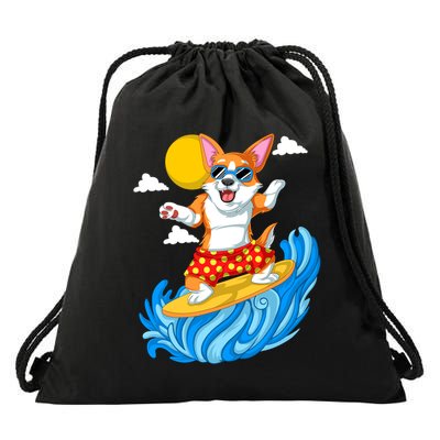 Corgi Surfing Drawstring Bag