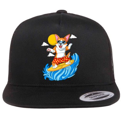 Corgi Surfing Flatbill Hat