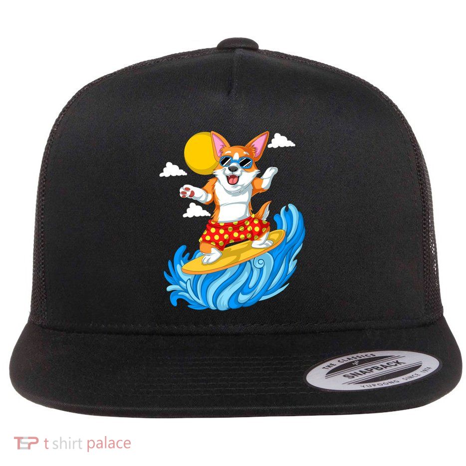 Corgi Surfing Flatbill Hat