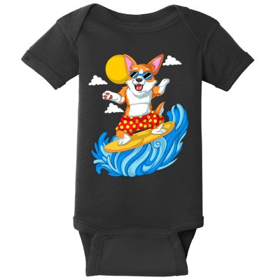 Corgi Surfing Baby Bodysuit