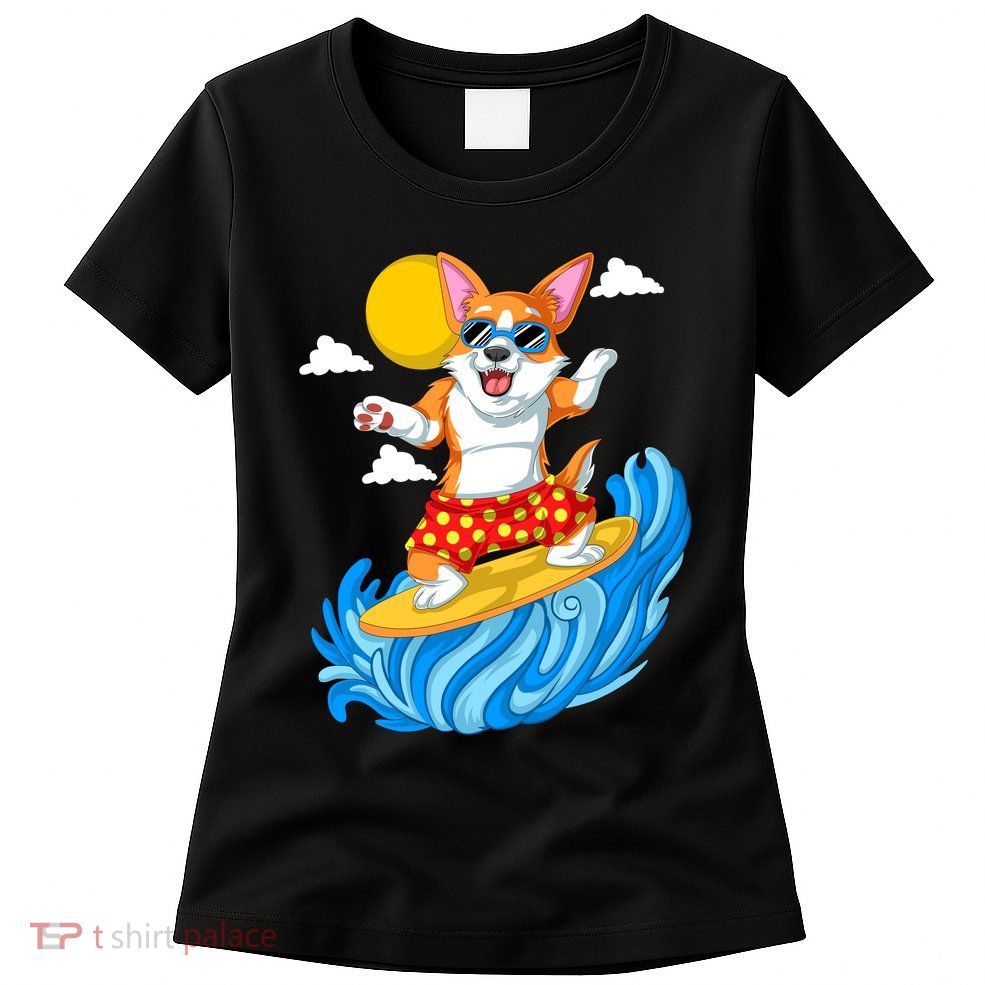 Corgi Surfing Womens T-Shirt