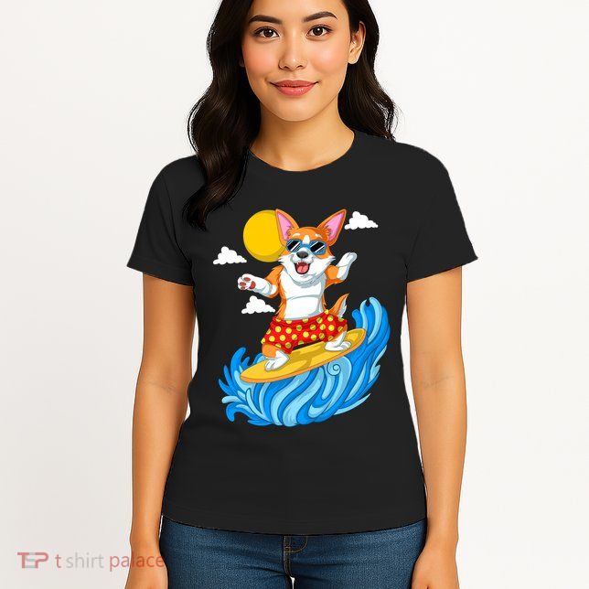 Corgi Surfing Womens T-Shirt