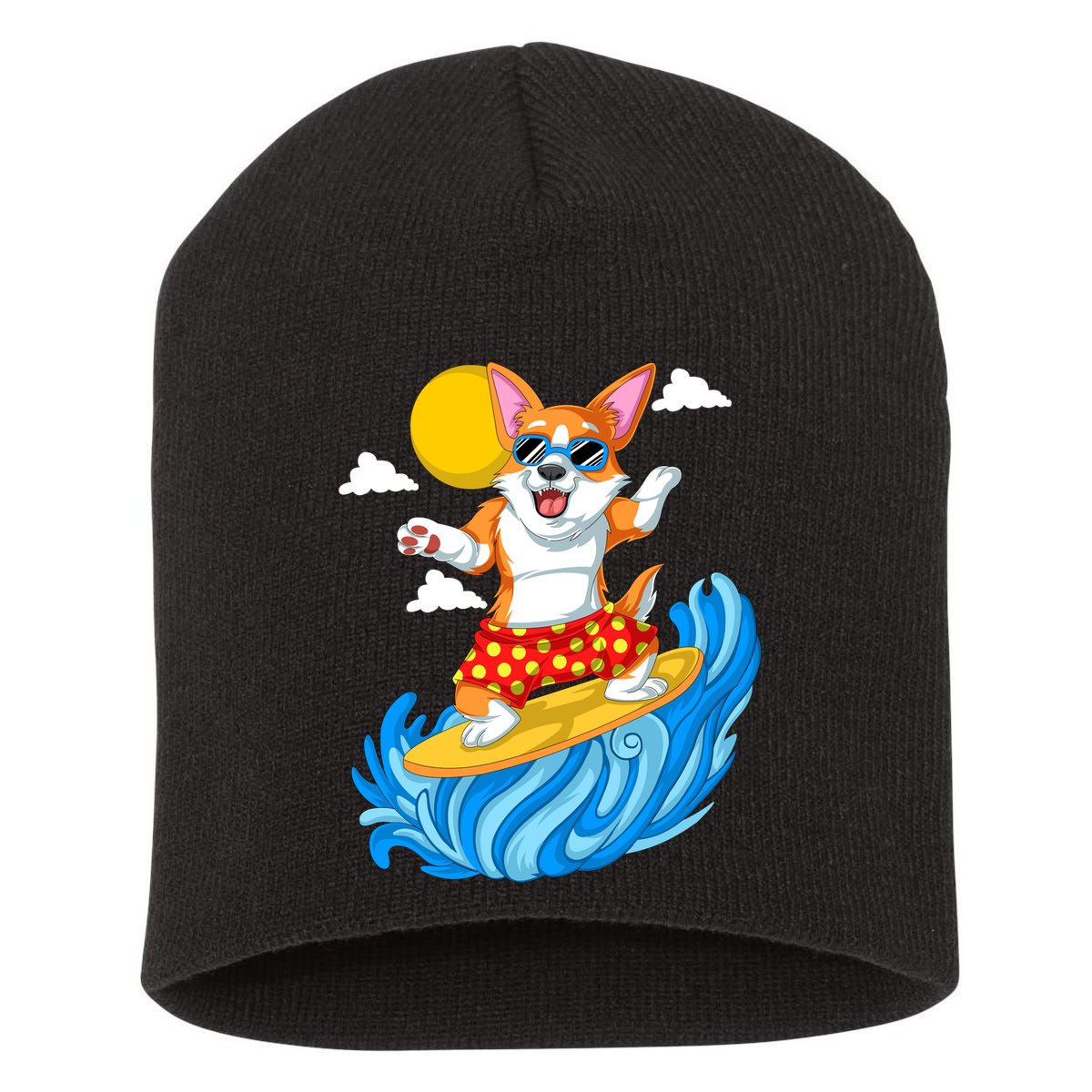 Corgi Surfing Short Acrylic Beanie
