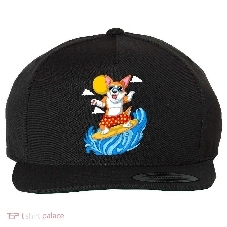 Corgi Surfing Wool Snapback Cap