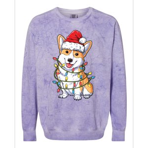 Corgi Santa Christmas Tree Lights Xmas Funny Gift Gift Colorblast Crewneck Sweatshirt