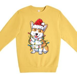 Corgi Santa Christmas Tree Lights Xmas Funny Gift Gift Premium Crewneck Sweatshirt