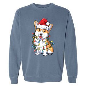 Corgi Santa Christmas Tree Lights Xmas Funny Gift Gift Garment-Dyed Sweatshirt