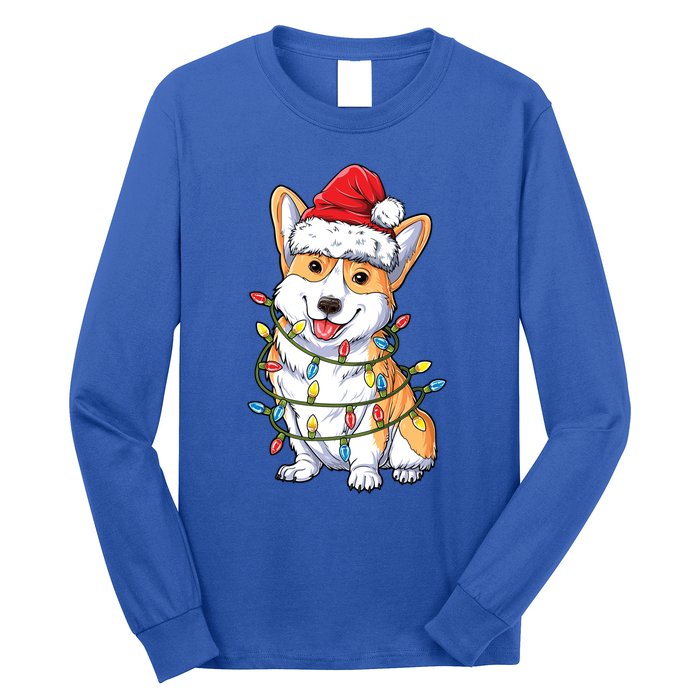 Corgi Santa Christmas Tree Lights Xmas Funny Gift Gift Long Sleeve Shirt