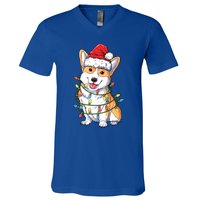 Corgi Santa Christmas Tree Lights Xmas Funny Gift Gift V-Neck T-Shirt