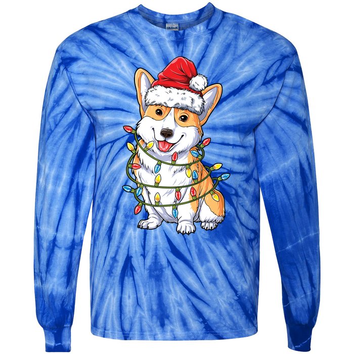 Corgi Santa Christmas Tree Lights Xmas Funny Gift Gift Tie-Dye Long Sleeve Shirt