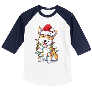 Corgi Santa Christmas Tree Lights Xmas Funny Gift Gift Baseball Sleeve Shirt