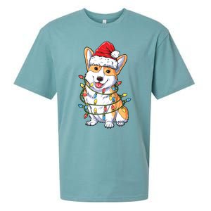 Corgi Santa Christmas Tree Lights Xmas Funny Gift Gift Sueded Cloud Jersey T-Shirt