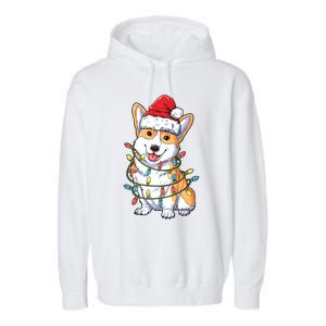 Corgi Santa Christmas Tree Lights Xmas Funny Gift Gift Garment-Dyed Fleece Hoodie