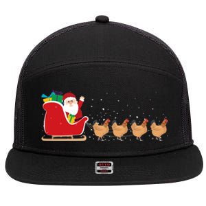 Chicken Santa Christmas Sleigh Funny Chicken Xmas Gift 7 Panel Mesh Trucker Snapback Hat