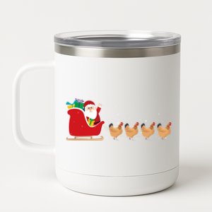 Chicken Santa Christmas Sleigh Funny Chicken Xmas Gift 12 oz Stainless Steel Tumbler Cup