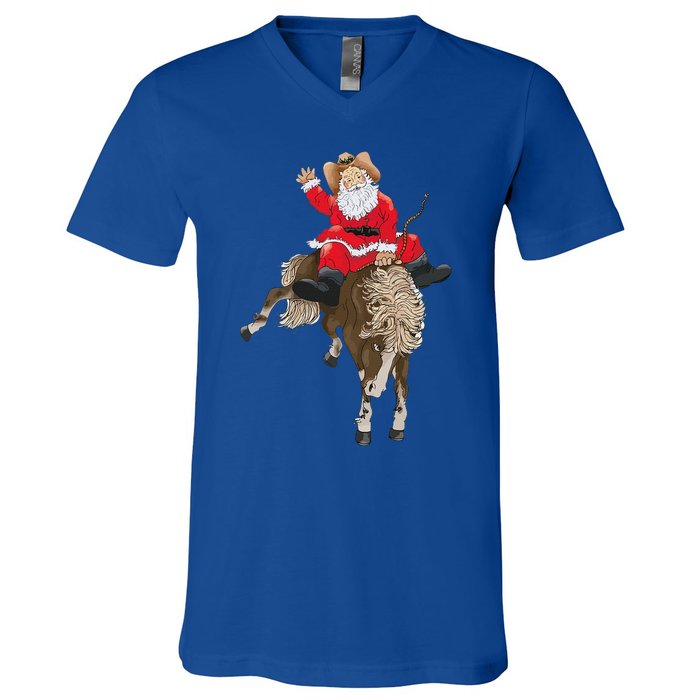 Cowboy Santa Claus Riding A Horse Christmas Cowboy V-Neck T-Shirt