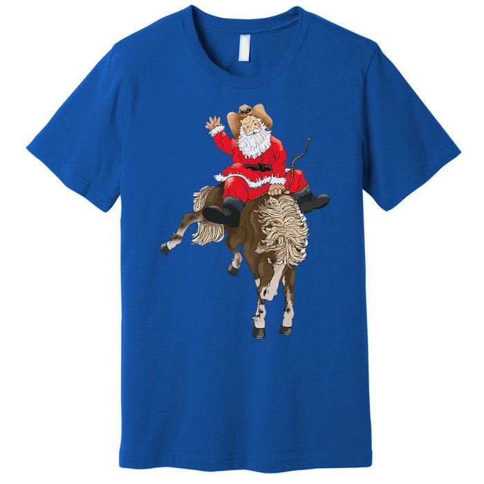 Cowboy Santa Claus Riding A Horse Christmas Cowboy Premium T-Shirt