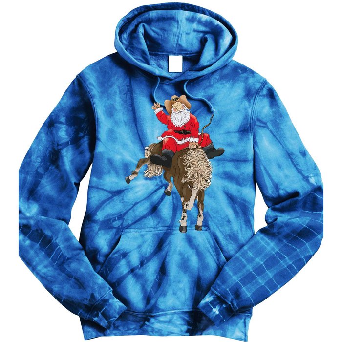 Cowboy Santa Claus Riding A Horse Christmas Cowboy Tie Dye Hoodie