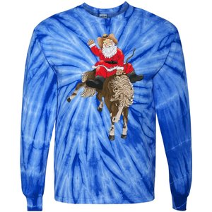 Cowboy Santa Claus Riding A Horse Christmas Cowboy Tie-Dye Long Sleeve Shirt