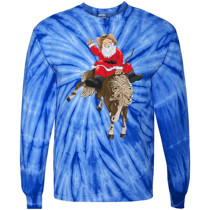 Cowboy Santa Claus Riding A Horse Christmas Cowboy Tie-Dye Long Sleeve Shirt