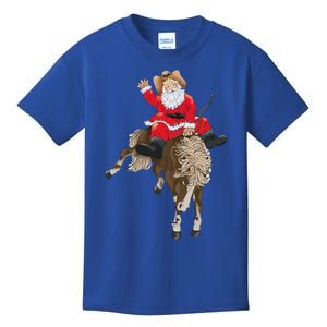 Cowboy Santa Claus Riding A Horse Christmas Cowboy Kids T-Shirt