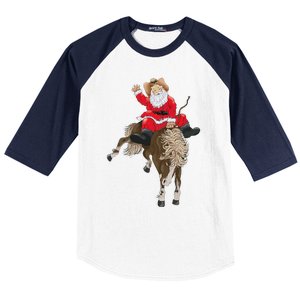 Cowboy Santa Claus Riding A Horse Christmas Cowboy Baseball Sleeve Shirt