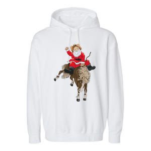 Cowboy Santa Claus Riding A Horse Christmas Cowboy Garment-Dyed Fleece Hoodie