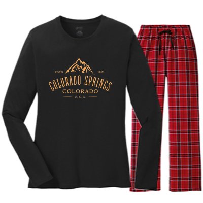 Colorado Springs Colorado Awesome Mountain Design Souvenir Women's Long Sleeve Flannel Pajama Set 