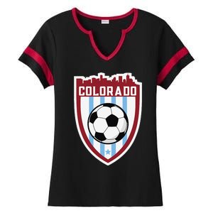 Colorado Soccer City Skyline Futbol Club Match Day Fan Ladies Halftime Notch Neck Tee