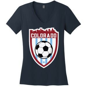 Colorado Soccer City Skyline Futbol Club Match Day Fan Women's V-Neck T-Shirt