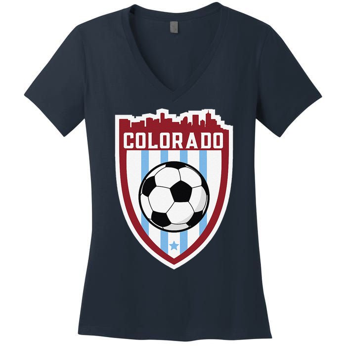 Colorado Soccer City Skyline Futbol Club Match Day Fan Women's V-Neck T-Shirt