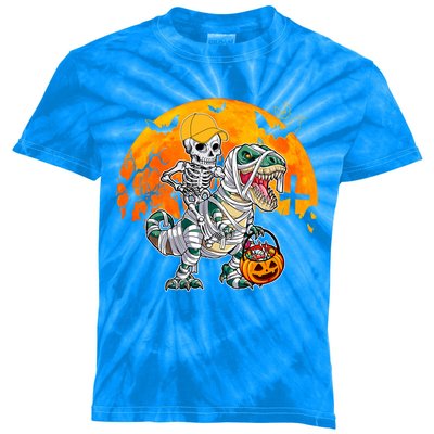 Cool Skeleton Cap Dino Mummy Halloween Gift Kids Tie-Dye T-Shirt