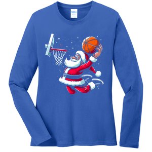 Christmas Santa Claus Dunking A Basketball Great Gift Ladies Long Sleeve Shirt